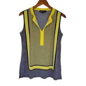 Jones New York Sleeveless Scarf Print Top Womens PM Blue White Yellow Petite